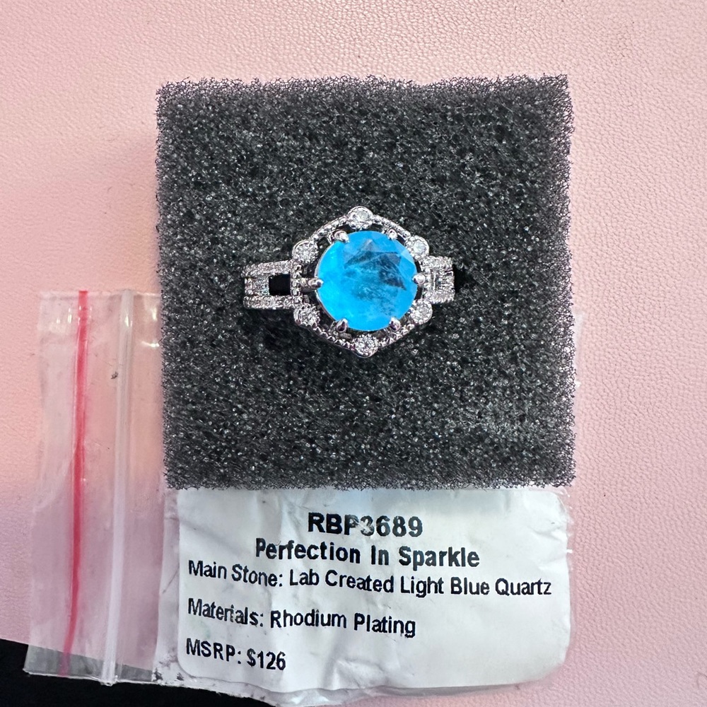 Light Blue Quartz - rhodium plating, lab created - Picture 2 of 2